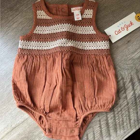 Cat & Jack Baby Crochet Romper 0-3 months NWT - Picture 2 of 3